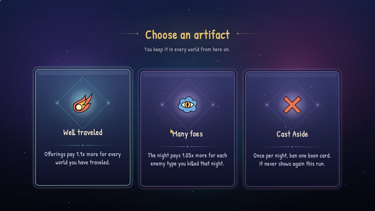 Choosing an artifact between worlds